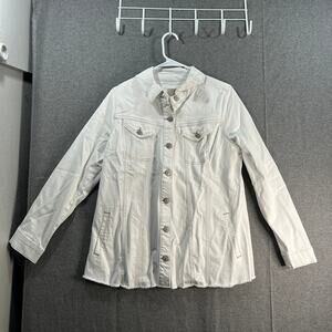 LOGO by Lori Goldstein Jeans Jacket Womens Size 10 White with Frayed Hem